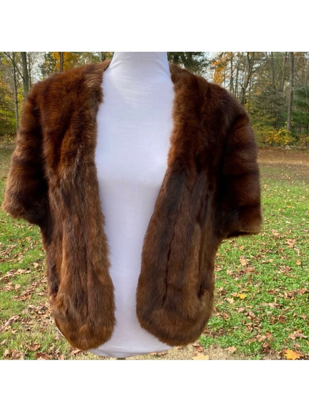 RH STEARNS CO BOSTON VINTAGE MINK BROWN JACKET STOLE WRAP CAPE FUR POCKETS OS